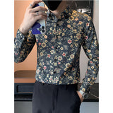 Men's Retro Slim Lapel Floral Shirt