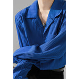 Men's Solid Color Cuban Collar Loose Versatile Long Sleeve Shirt