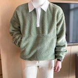 Men's Contrasting Color Loose Thick Lapel Pullover Top