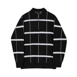 Casual Plaid Lapel Knit Long Sleeve Polo Shirt