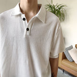 Waffle Polo Shirt Short Sleeve Lapel T-Shirt