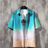 Men Summer Casual Ink Print Short Sleeve Shirt