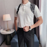 Men's Business Luxury Casual Lapel Splicing Polo Shirt Slim Fit T-Shirt