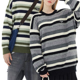 Casual Crew Neck Striped Long Sleeves Knitted Sweater