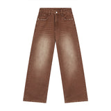 American Retro Casual Brown Loose Straight Jeans