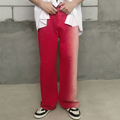 Street Retro Rose Red Gradient Casual Baggy Pants