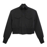 Cropped Stand Collar Shoulder Pads Jackets