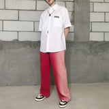 Street Retro Rose Red Gradient Casual Baggy Pants