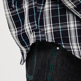 Men's Casual Tweed Plaid Stitching Long Sleeve Shirt