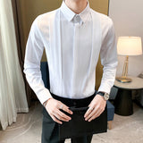 Men's Business Lapel Solid Color Long Sleeve Shirt