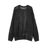 Men Hollow Design Round Neck Loose Knit Sweater