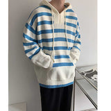 Casual Loose Striped Color Block Knit Hooded Sweater