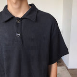 Waffle Polo Shirt Short Sleeve Lapel T-Shirt