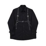 Men's Japanese Cargo Strap Decoration Long Sleeve Shirt