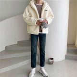Men Loose Thick Plush Solid Color Hooded Jacket