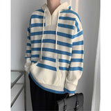 Casual Loose Striped Color Block Knit Hooded Sweater