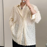 Men's Asymmetrical Double Front Tassel Irregular Jacquard Shirt