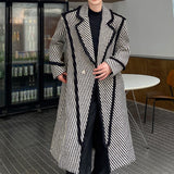 Retro Thickened Woven Twill Splicing Long Over-the-knee Coat