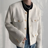 Men Retro Casual Simple Round Neck Single Breasted Cropped Jacket