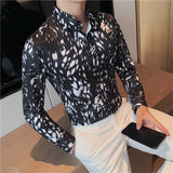 Men's Casual Slim Ink Printed Long Sleeve Shirt