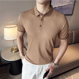 Men's Stretch Slim Striped Short Sleeve Polo Shirt