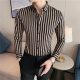 Men's Business Casual Slim Fit Striped Long Sleeve Shirt