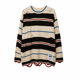 American Retro Striped Ripped Sweater