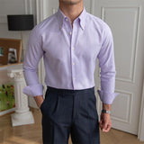 Men British Business Casual Solid Color Slim Fit Long Sleeve Shirt