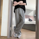 Casual Solid Color Drape Drawstring Elastic Waist Trousers