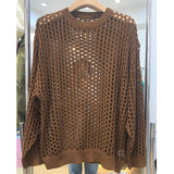 Cutout Loose Crew Neck Long Sleeve Knit Sweater