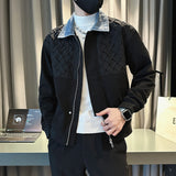 Men's Casual Woven Panel Denim Lapel Jacket