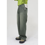 Men Loose Wash Mid Rise Green Jeans