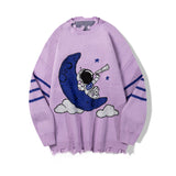 Casual Cartoon Astronaut Print Long Sleeve Knitwear