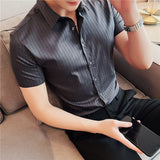 Men's Business Casual Slim Fit Striped Long Sleeve Shirt