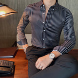 Men's British Casual Slim Striped Long Sleeve Shirt