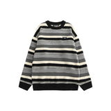 Casual Crew Neck Striped Long Sleeves Knitted Sweater