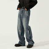 Men's Casual Ripped Irregular Graffiti Wide Leg Jeans