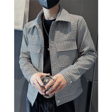 Men's Business Casual Plaid Long Sleeve Cropped Jacket