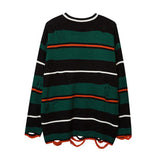 American Retro Striped Ripped Sweater