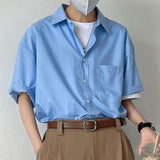 Men's Retro Casual Drape Solid Color Half Sleeve Shirt