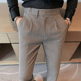 Men's Business British Casual Slim Plaid Suit Pants