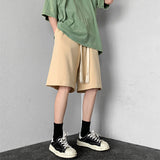 Men Summer American Solid Color Drawstring Elastic Waist Sports Shorts