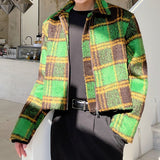 Men's Winter Green Plaid Jacket Short Single-breasted Coat