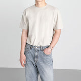 Men's Casual Simple Cotton Solid Color Round Neck Short-sleeved Loose T-Shirt