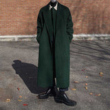 Men's Casual Thick Loose Dark Green Long Coat