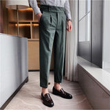 Men Business Casual Naples High Waist Striped Trousers