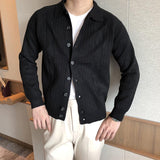 Men's Retro Casual Solid Color Prism Check Lapel Long Sleeve Knit Cardigan