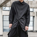 Men's Clothing Japanese Dark Irregular Hem Mid-length Long Sleeve Shirt