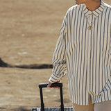 Men's American Lapel Loose Striped Long Sleeve Shirt