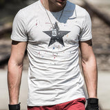 Men's Casual Five-pointed Stars Old Printed Round Neck Slim Fit Short Sleeve T-Shirt